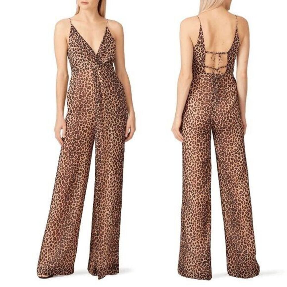 Jonathan Simkhai Cheetah Print Jumpsuit Tie Back Leopard Black Brown GUC XS